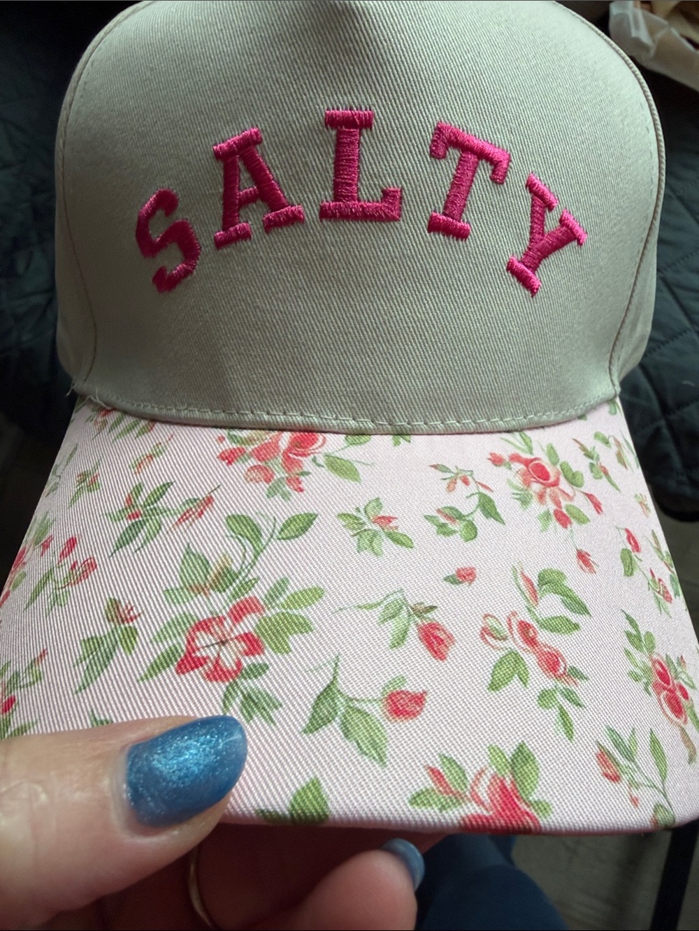 SALTY Embroidered Floral Baseball Cap - Pink & Green